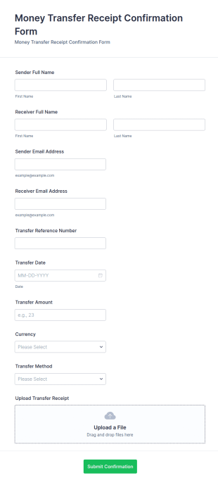 Money Transfer Receipt Confirmation Form Template