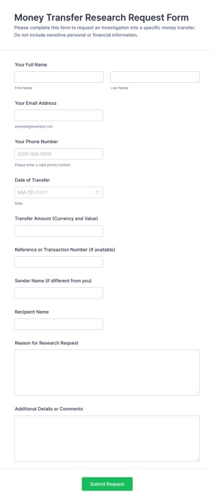 Money Transfer Research Request Form Template