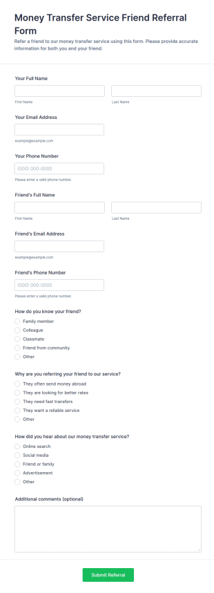 Money Transfer Service Friend Referral Form Template