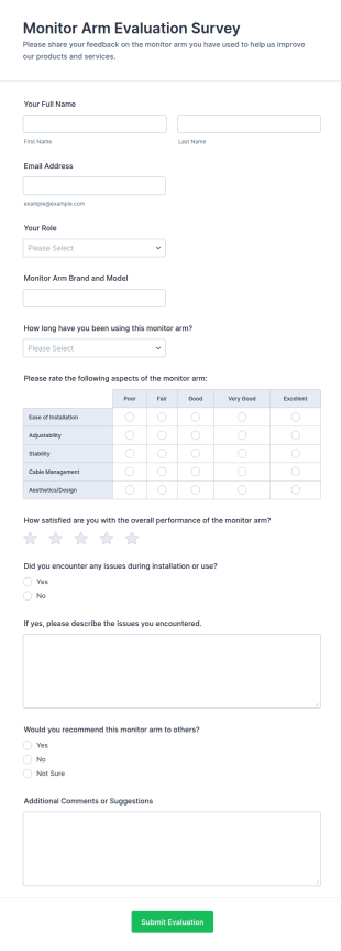 Monitor Arm Evaluation Survey Form Template