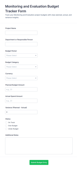 Monitoring And Evaluation Budget Tracker Form Template