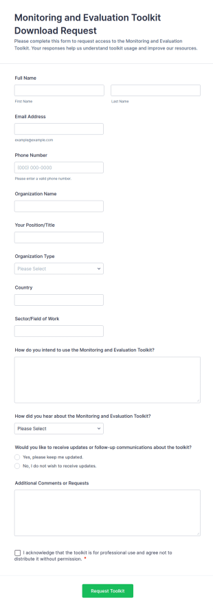 Monitoring And Evaluation Toolkit Download Request Form Template