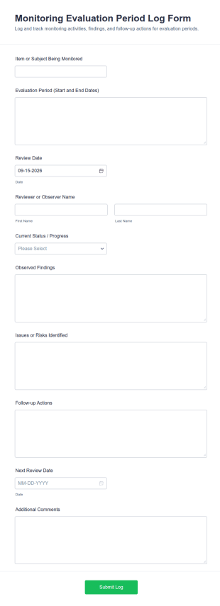 Monitoring Evaluation Period Log Form Template