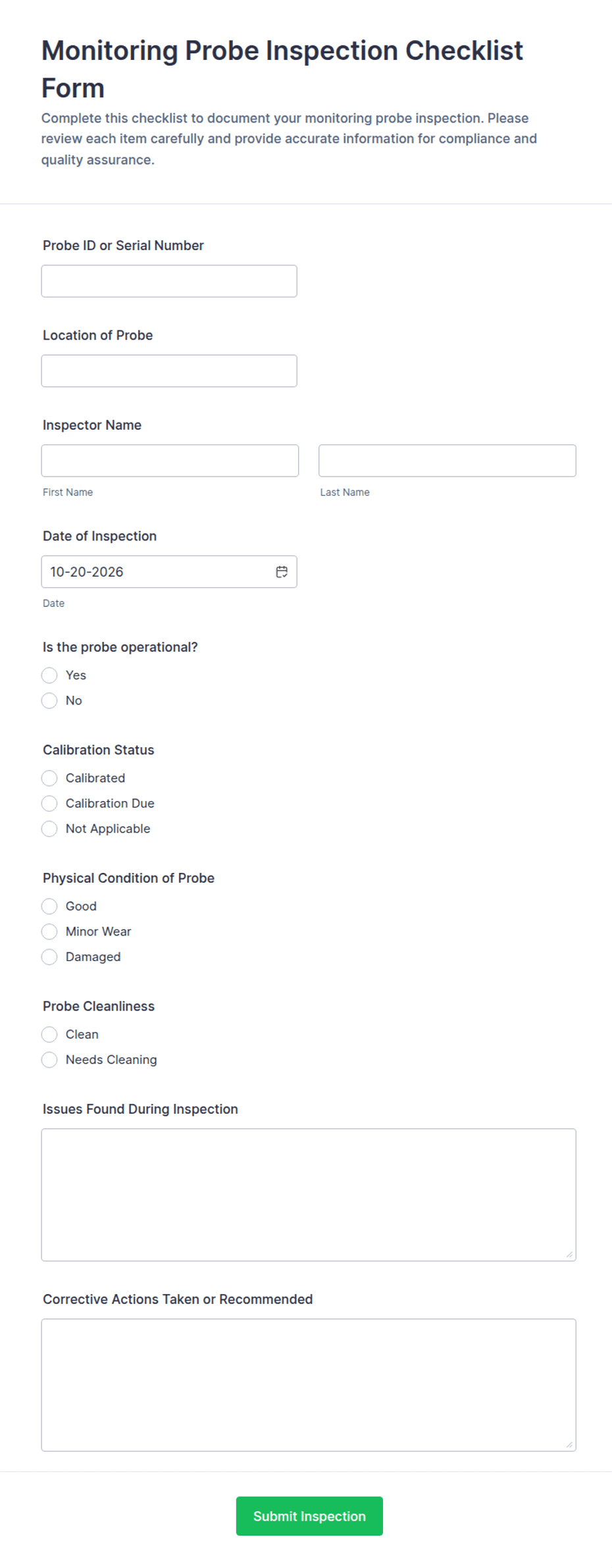 Monitoring Probe Inspection Checklist Form Template | Jotform