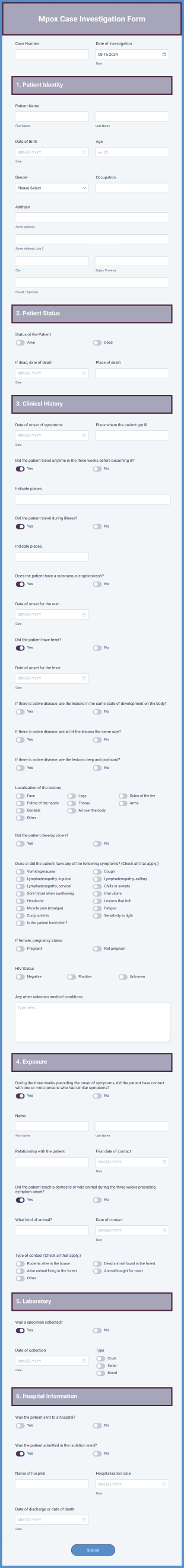 Mpox Investigation Form Template