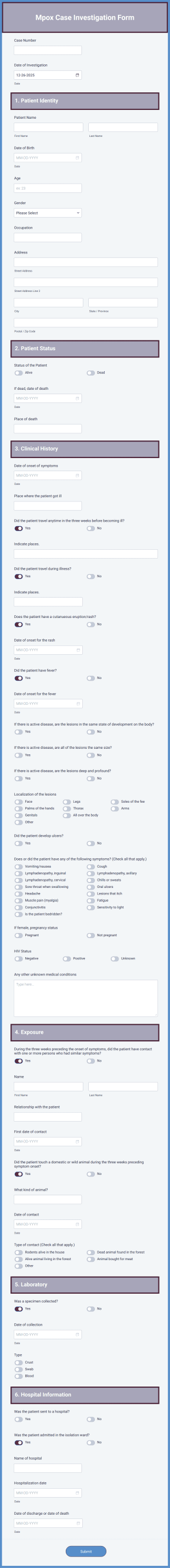 Mpox Investigation Form Template