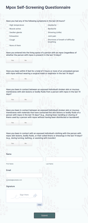 Mpox Self Screening Questionnaire Form Template