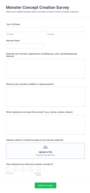 Monster Concept Creation Survey Form Template