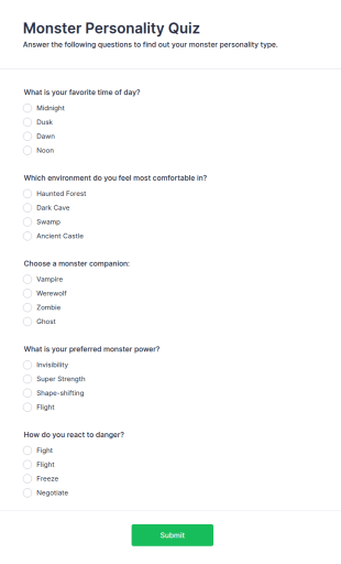 Monster Personality Quiz Form Template