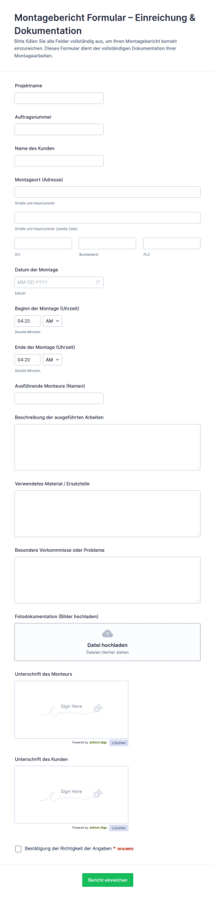 Montagebericht Einreichung