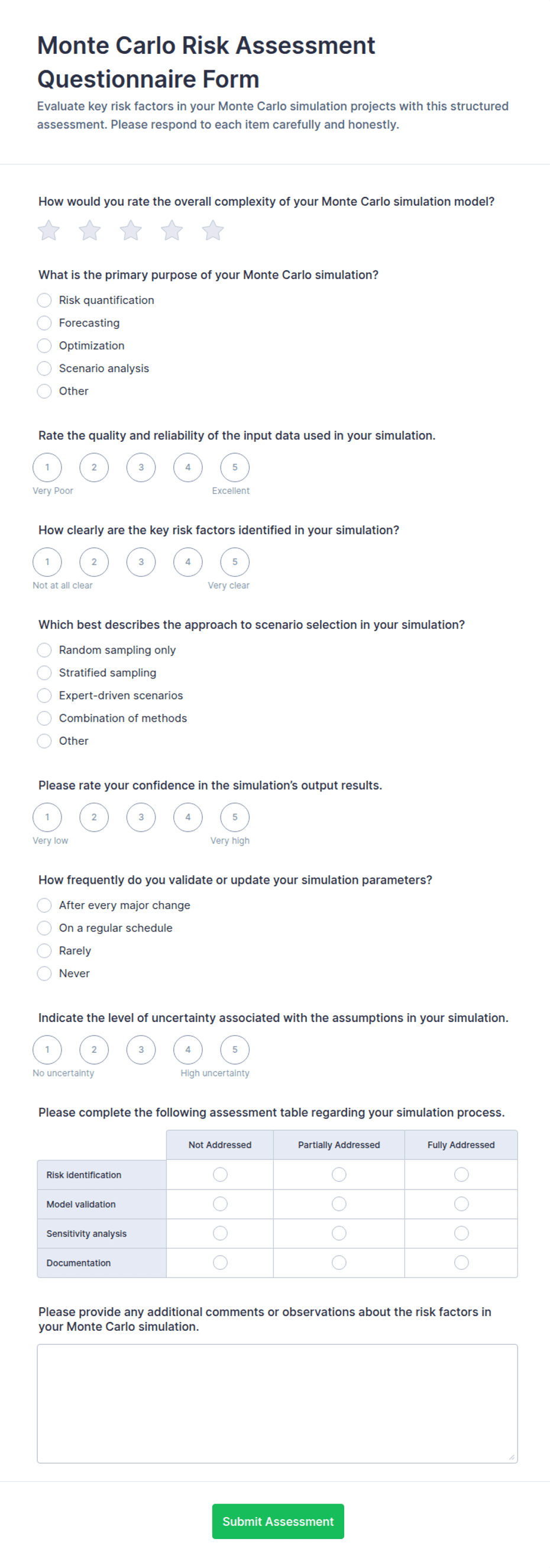 Monte Carlo Risk Assessment Questionnaire Form Template | Jotform