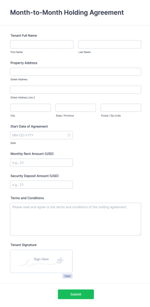 Month To Month Holding Agreement Form Template