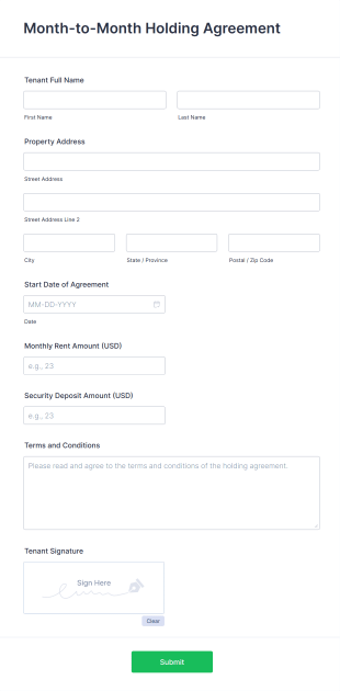 Month To Month Holding Agreement Form Template