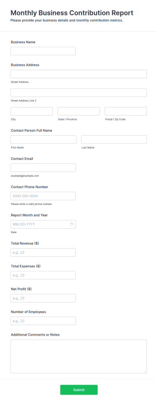 Monthly Business Contribution Report Form Template