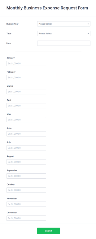 Monthly Business Expense Request Form Template