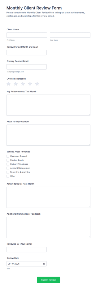 Monthly Client Review Form Template