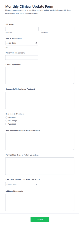Monthly Clinical Update Form Template