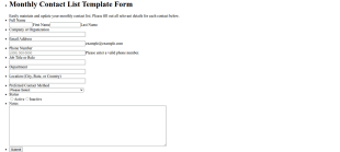 Monthly Contact List Template Form