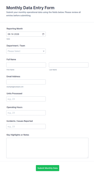 Monthly Data Entry Form Template