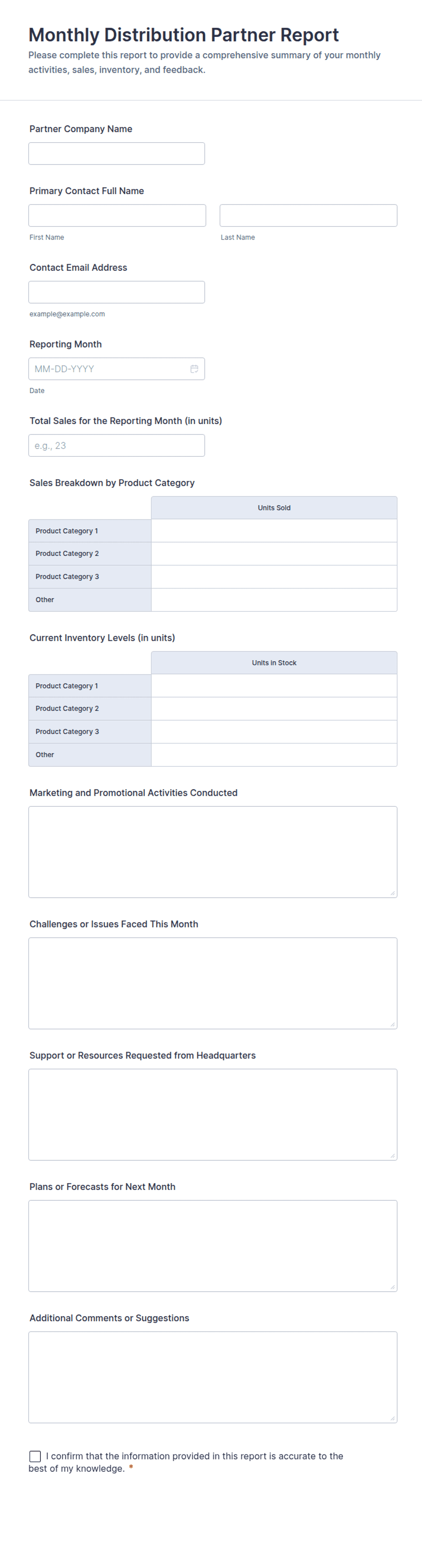 Monthly Distribution Partner Report Form Template | Jotform