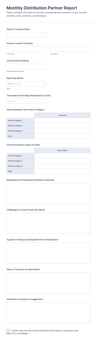 Monthly Distribution Partner Report Form Template