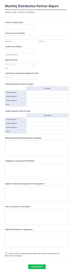 Monthly Distribution Partner Report Form Template