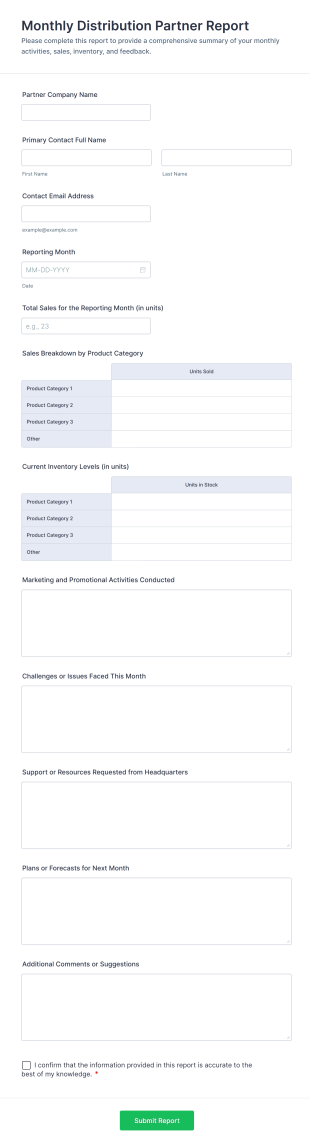 Monthly Distribution Partner Report Form Template