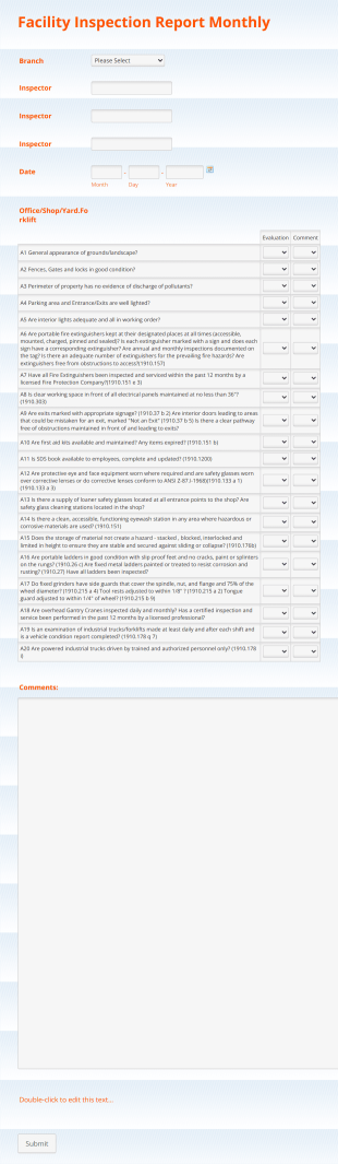 Monthly Facility Inspection Report Form Template
