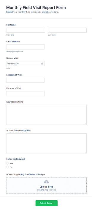 Monthly Field Visit Report Form Template