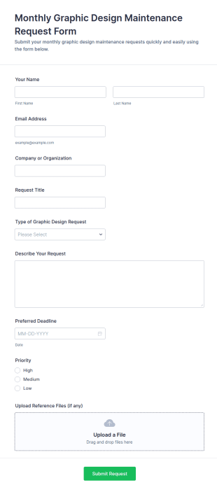 Monthly Graphic Design Maintenance Request Form Template
