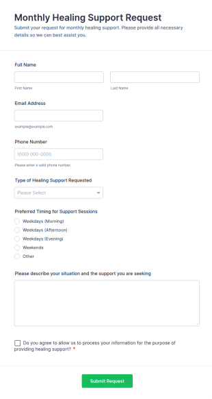 Monthly Healing Support Request Form Template