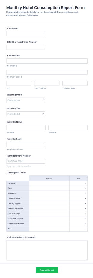 Monthly Hotel Consumption Report Form Template