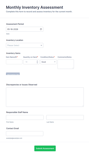 Monthly Inventory Assessment Form Template
