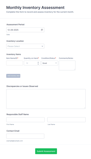 Monthly Inventory Assessment Form Template