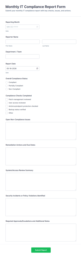 Monthly IT Compliance Report Form Template