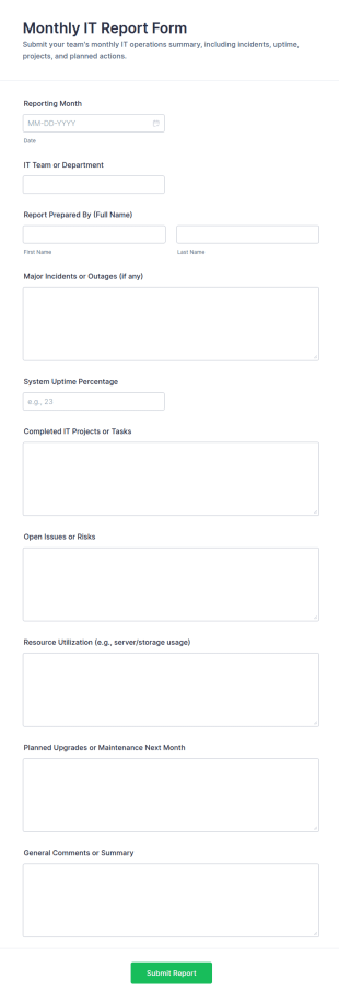 Monthly IT Report Form Template
