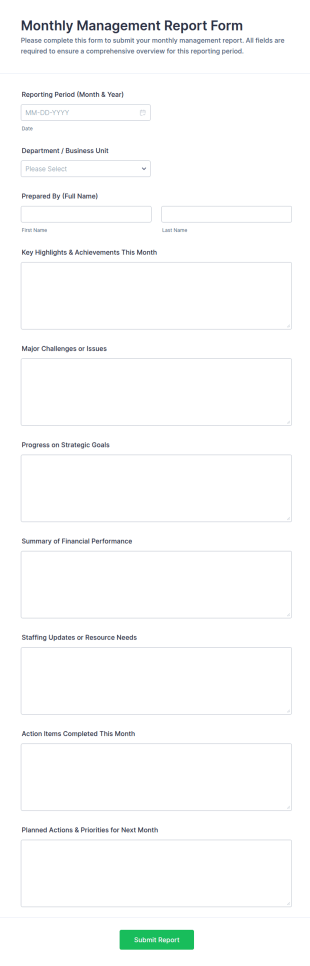 Monthly Management Report Form Template