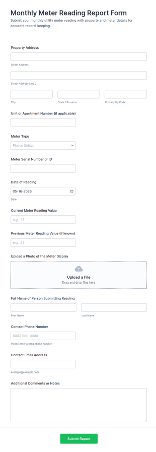 Monthly Meter Reading Report Form Template