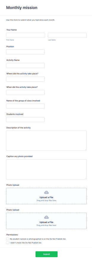 Monthly Mission Form Template