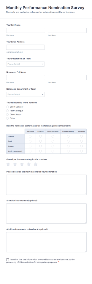 Monthly Performance Nomination Survey Form Template