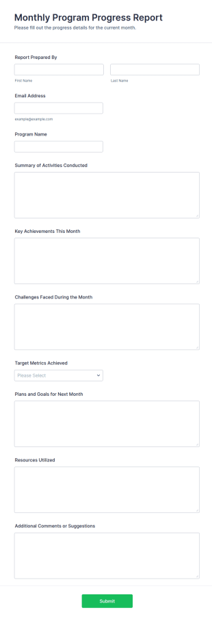 Monthly Program Progress Report Form Template