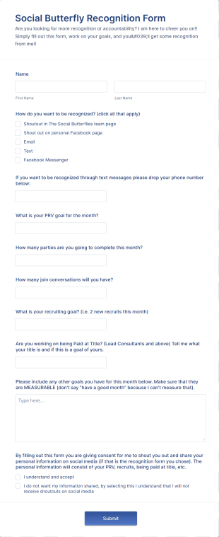 Monthly Recognition Form Template