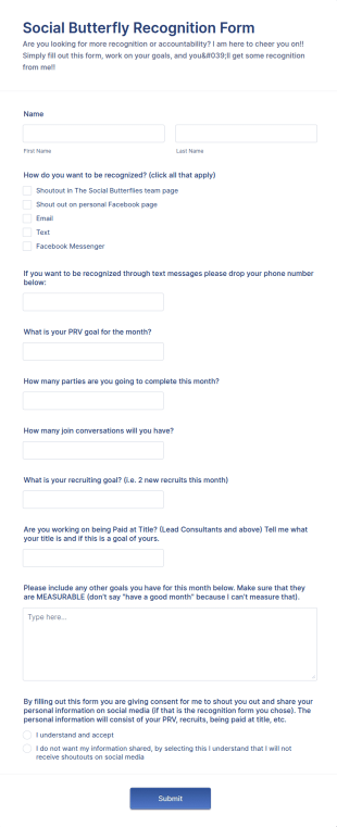 Monthly Recognition Form Template