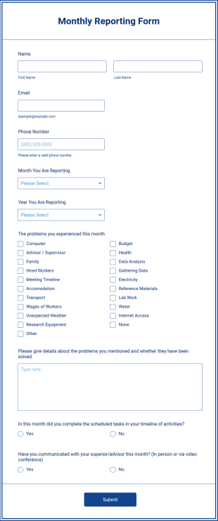 Monthly Reporting Form Template