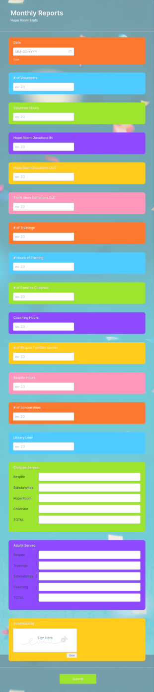 Monthly Reports Form Template