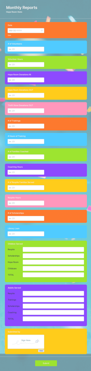 Monthly Reports Form Template