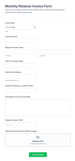 Monthly Retainer Invoice Form Template