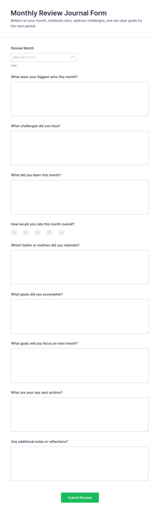 Monthly Review Journal Form Template