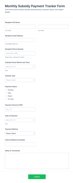 Monthly Subsidy Payment Tracker Form Template