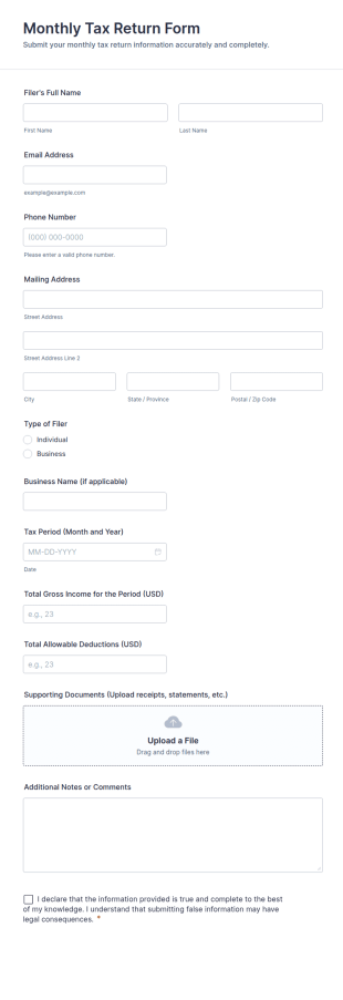 Monthly Tax Return Form Template